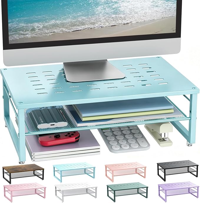 gianotter 2-Tier Metal Monitor Stand Riser, Desk Organizer for Monitor, Office Desk Storage Organizer for Office Supplies (Blue) by gianotter