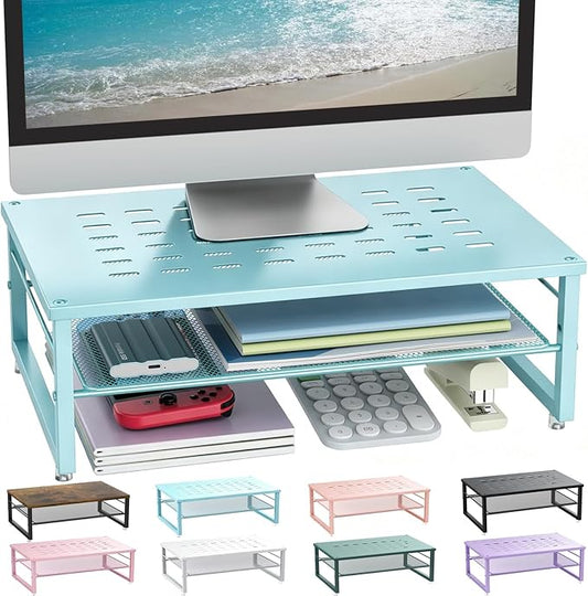 gianotter 2-Tier Metal Monitor Stand Riser, Desk Organizer for Monitor, Office Desk Storage Organizer for Office Supplies (Blue) by gianotter