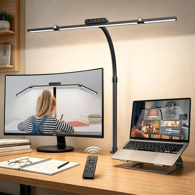 LED Desk Lamp Clamp 24W Adjustable Neck Touch Remote Control | 24W Ultra Bright LED Lighting, Flexible Adjustable Clamp Design, Flexible Adjustable Clamp Design - Image 2