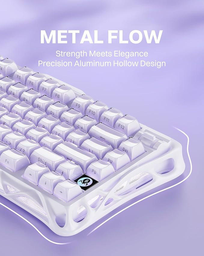 GravaStar Mercury K1 75% Wireless Mechanical Gaming Keyboard RGB Backlit | Gasket Mount, Hot Swappable Linear Switches, Creamy Sound Keyboard, 2.4GHz/USB-C/Bluetooth 5.0, for Win/Mac【Lavender Purple】 - Image 3