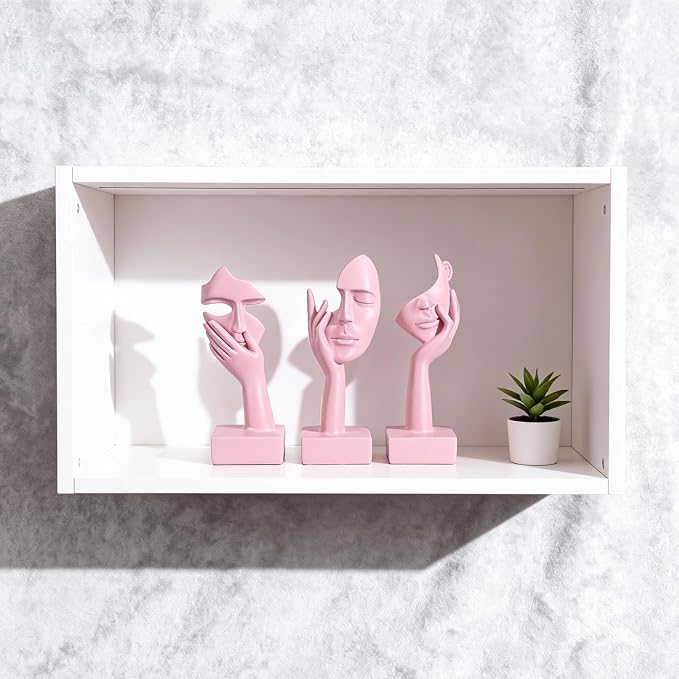 3 Pcs Thinker Large Statue Set - Pink Art Abstract Home Accent Figurines for Living Room, Bedroom, Shelves, Office Desktop, Coffee Table Decor, Gift for Women (3 Pcs Pink, 9") - Image 8
