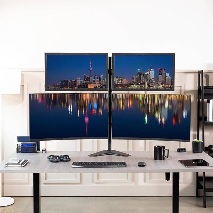 VIVO Quad 13 to 30 inch Monitor Free-Standing Mount, Fully Adjustable Desk Stand, Holds 4 Flat or Curved Display Screens, STAND-V004F - Image 9