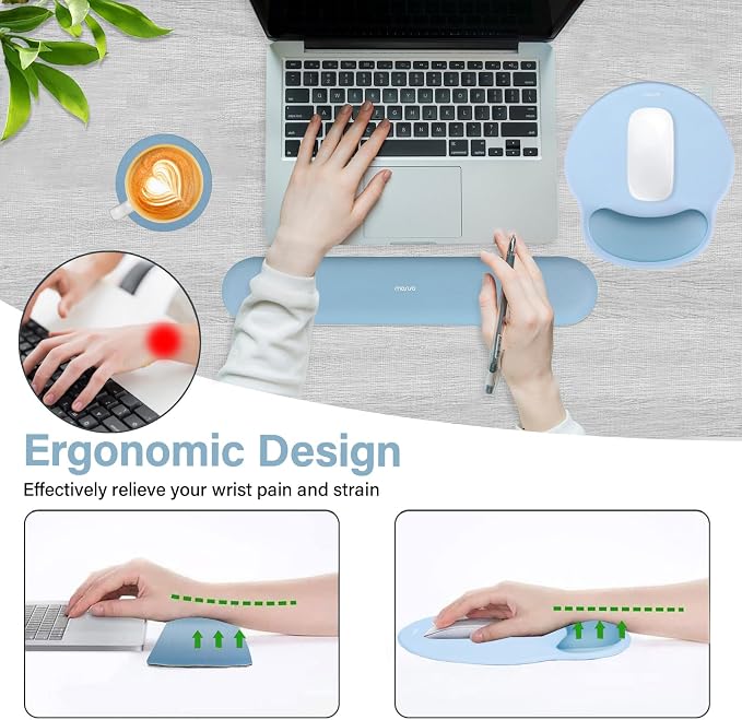 MOSISO Wrist Rest Support for Mouse Pad&Keyboard Set, Air Blue | Circle Curved Ergonomic Mousepad Non-Slip Base Home/Office Pain Relief&Easy Typing Pad with Soft Cloth&Silicone Lining - Image 3
