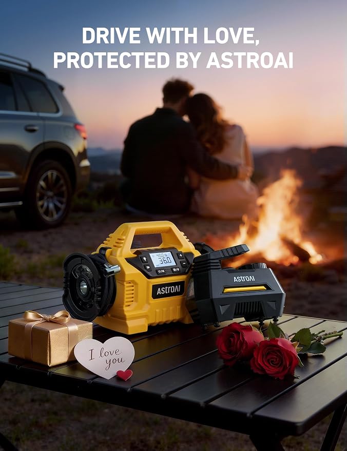 AstroAI AIRUN H1 Tire Inflator Portable Air Compressor,Fast Inflation Electric Air Pump for Car Tires-Car Accessory,9.8Ft Cord-12VDC-Powered Auto Shut-Off with Digital Pressure Gauge,LED Light,Yellow - Image 9