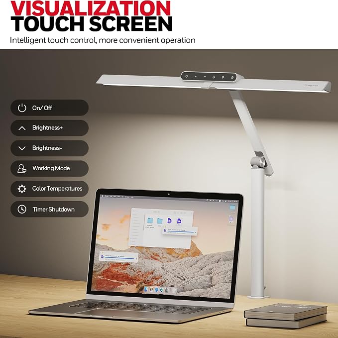 Honeywell HJ1 Sunturalux LED Clamp Desk Lamp 1200LM for Computer | CRI≥97, 4 Color Temps, Eye-Caring, Architect Task Lamp for Workbench, Reading, White - Image 3