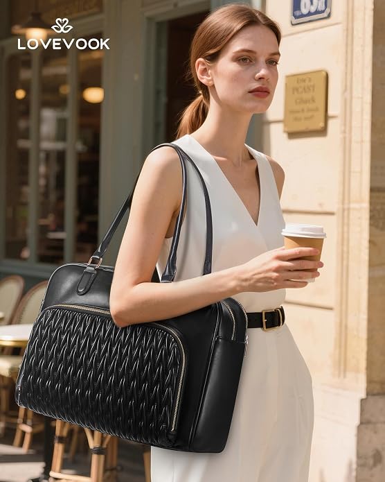 LOVEVOOK Tote Bag for Women,Light Puffer Tote Bag with Multi-pockets,Stylish Carry on Laptop Bags for Daily,Travel,Work,Gym - Image 2