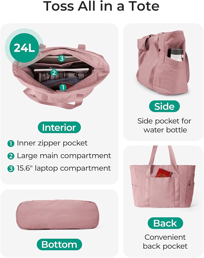 BAGSMART Tote Bag for Women, Tote Bag with Zipper Work Tote with Compartments Nurse Shoulder Hanbag for Travel, Gym - Image 3