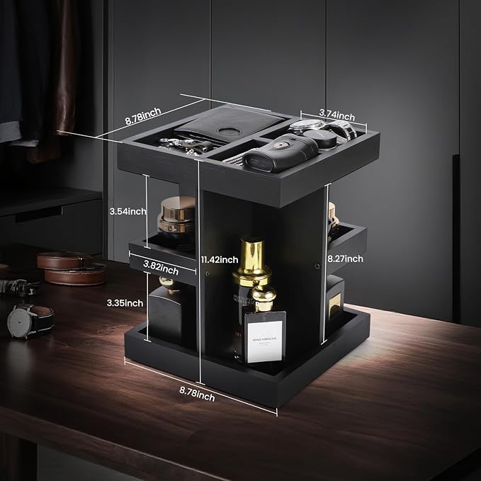 EXIN DECHEN Cologne Organizer for Men,Birthday Gifts for Men,Wooden Black | Easy Installation,360° Rotating,Boyfriend Husband Dad Gift Ideas,Mens Accessories for Desk,Bathroom Countertop,Vanity,Dresser - Image 4