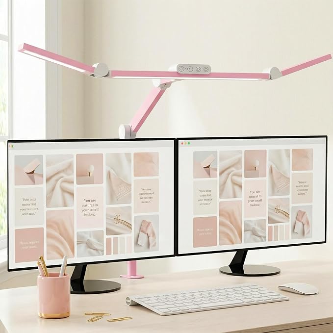 Micomlan Architect Desk Lamp for Home Office, Pink Desk Lamp with Clamp for Working, 24W Bright Rotatable Led Table Light Stepless Dimming Tempering Wide Computer Light for Crafting Puzzle Hobby by Micomlan