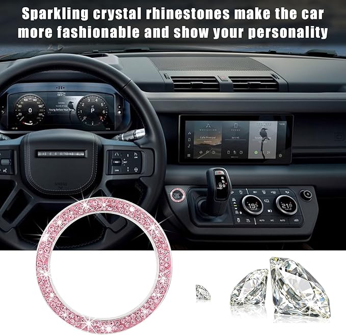 Kewucn 2 PCS Bling Crystal Double Rhinestone Car Engine Start Decoration Ring, Sparkling Push Start Button Sticker, Key Ignition & Knob Ring Decoration, Bling Car Interior Accessory(Pink) - Image 5