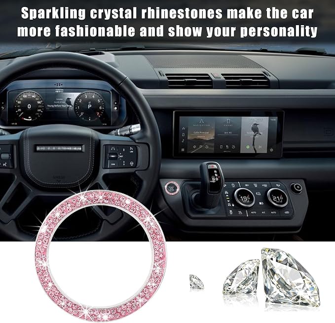 Kewucn Bling Crystal Double Rhinestone Car Engine Start Decoration Ring, Sparkling Push Start Button Sticker, Key Ignition & Knob Ring Decoration, Bling Car Interior Accessory(Pink) - Image 5