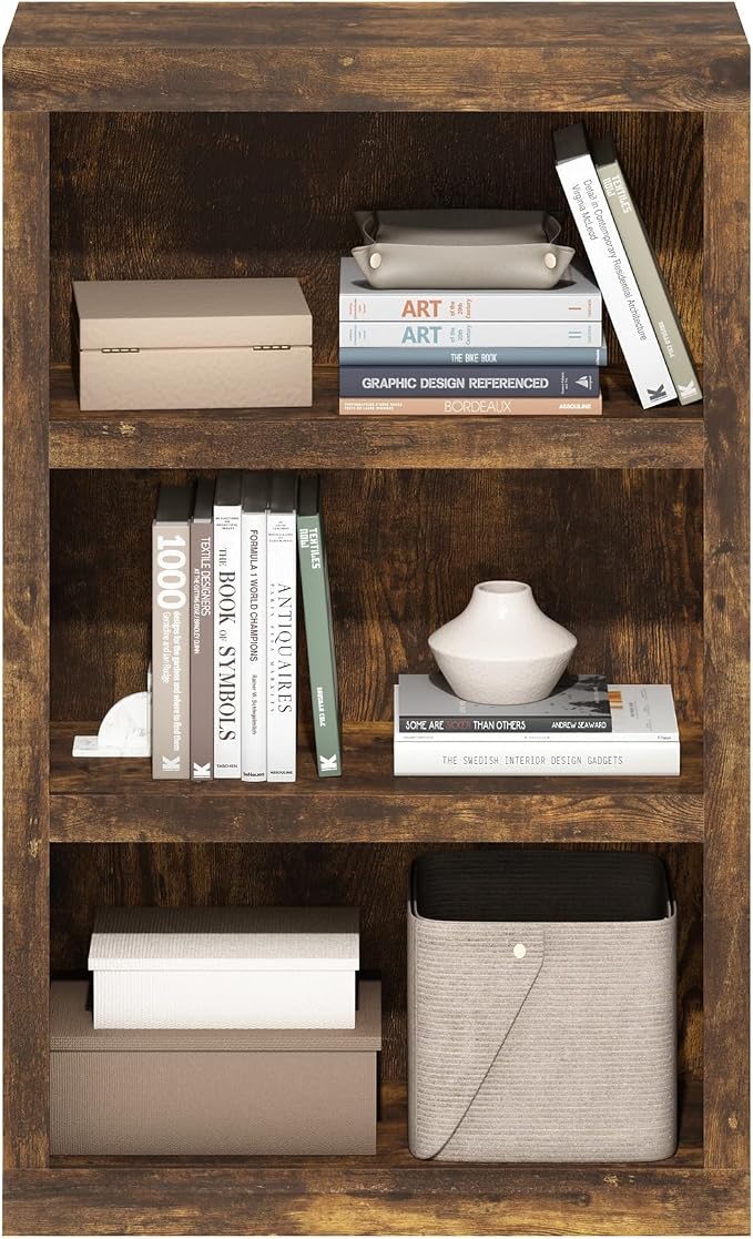 Furinno Rail Book Shelf, 3-Tier Classic Style Bookshelf, Bookcase with Open Shelf, 10.1 x 24.6 x 39, for Organization and Storage, for Living Room, Bedroom, Home Office, Amber Pine - Image 5