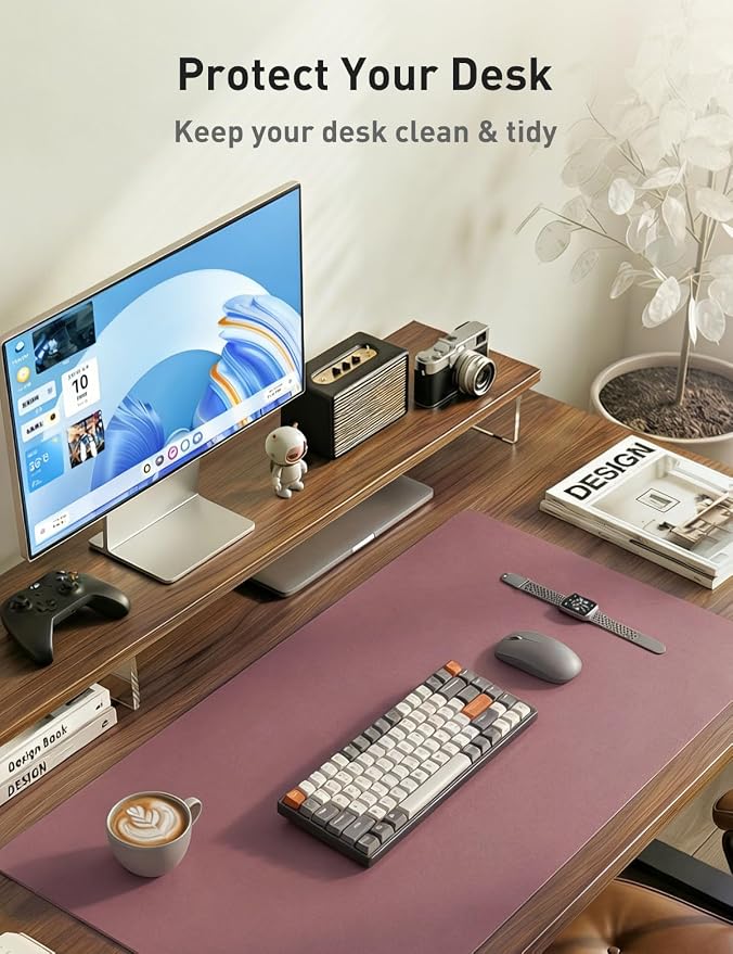 Aothia Faux Leather Desk Mat - Non-Slip PU Leather Desk Blotter, Waterproof Writing Surface, Large Desk Pad for Office & Home (Dark Pink, 55" x 17") - Image 8