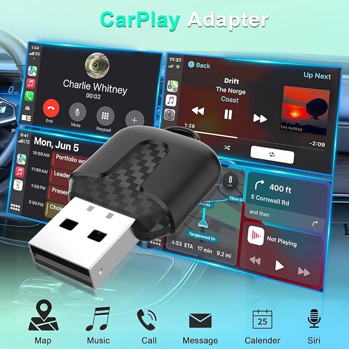 Wireless Carplay Adapter, Convert Wired to Wireless CarPlay, Compatible with CarPlay, Plug and Play, Type-C/USB, Suitable for 800+ Vehicles (Matte Black) - Image 8