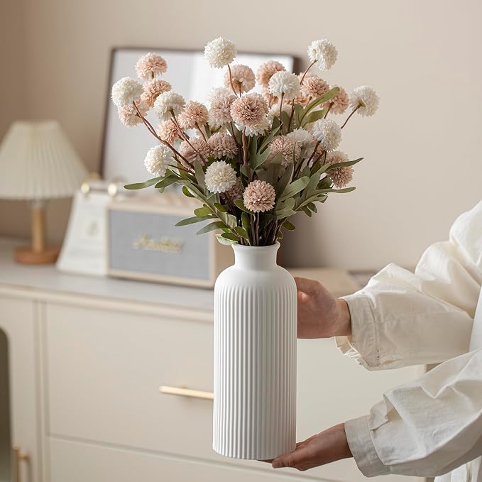 Large Modern Ceramic Vase Set, White Ribbed Matte Design, 3-Piece Decorative Vases for Home, Living Room, Office (XL White) - Image 5