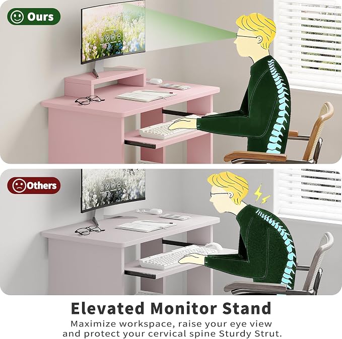 ALISENED 30 Inch Computer Desk, with Keyboard Tray & Monitor Stand | Compact Desk for Space-Saving, Ergonomic Study Desk with Storage Shelves for Writing, Gaming, Working, Black - Image 7