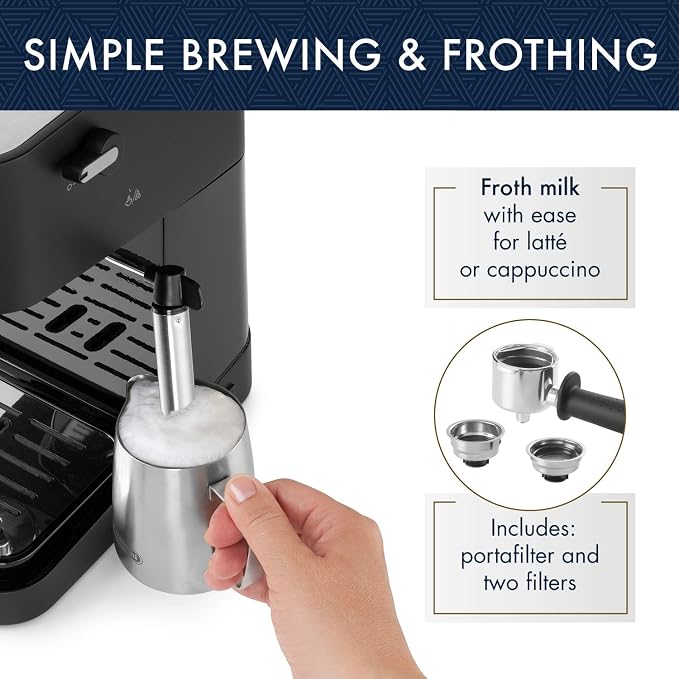 De'Longhi Stilosa Compact Manual Espresso Machine, Manual Milk Frother | #1 Worldwide Espresso Machine Maker, 15 Bar Pump Pressure, Stainless Steel Boiler, Frother, Compact Design - Image 3
