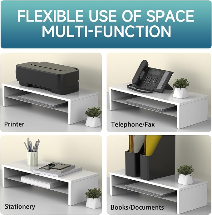 FITUEYES Monitor Stand - 2 Tier Computer Monitor Riser with 21.3 Inch Shelf, Wood Desktop Stand for Laptop Computer Screen, Desk Organization, Office Supplies - Image 4
