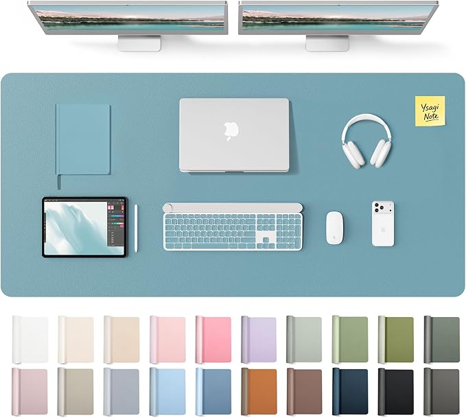 YSAGi Leather Desk Protector, Office Mat, Large Mouse Mat, Non-Slip PU Leather Blotter, Laptop Desk Mat, Waterproof Writing Pad for Office and Home(Aquamarine, 55" x 24") by YSAGi