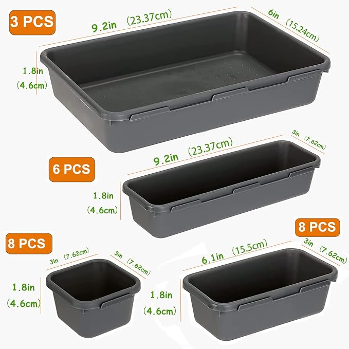Kutesna 25PCS Interlocking Drawer Organizer, Plastic Desk Organizer Set | 4-Size Versatile Storage Bins,BPA-free, Non-slip, Fits Any Drawer for Cosmetics, Bathroom, Tools, Kitchen and Office - Image 2