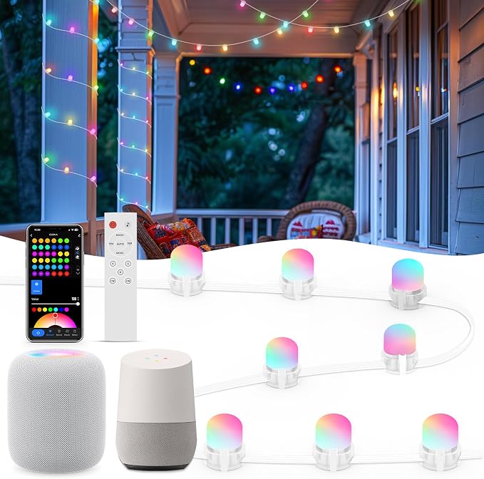 APPECK Outdoor String Lights 76FT with 200 LEDs, RGB Outdoor Patio Lights | IP65 Waterproof Porch String Lights, Color Changing, Scene Modes, for Garden Yard Holiday Party Daily Decor, Alexa Compatible by APPECK