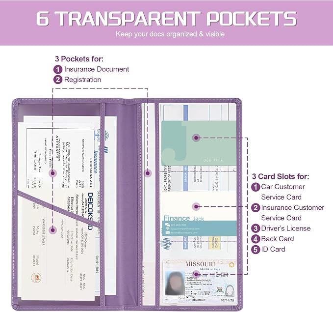 JUSTTOP 2Pack Car Registration and Insurance Holder,Car Document Holder for Cards License with Magnetic Shut,Vehicle Glove Box Car Organizer for Documents, Cards, License(Purple) - Image 5