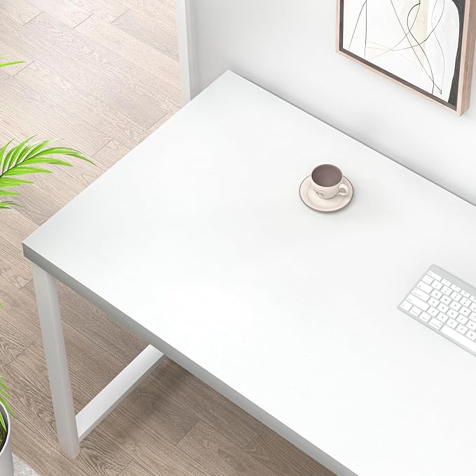 EXCEFUR White Computer Desk, Modern Home Office Desk with Storage Shelf, Wood and Metal Writing Study Table for Living Room Bedroom, 53 Inch - Image 4