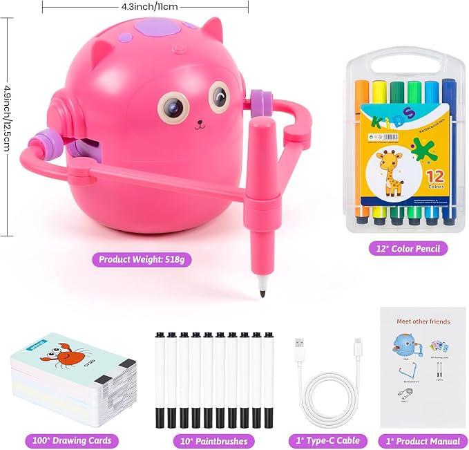 TREEFIA Drawing Robot for Kids, Drawing Robot for Kids 6 7 8 9 10 11 12 Year Old, Doodle Bot Toy with 100 Drawing Cards & 16 Color Pens for Girls and Boys - Image 4