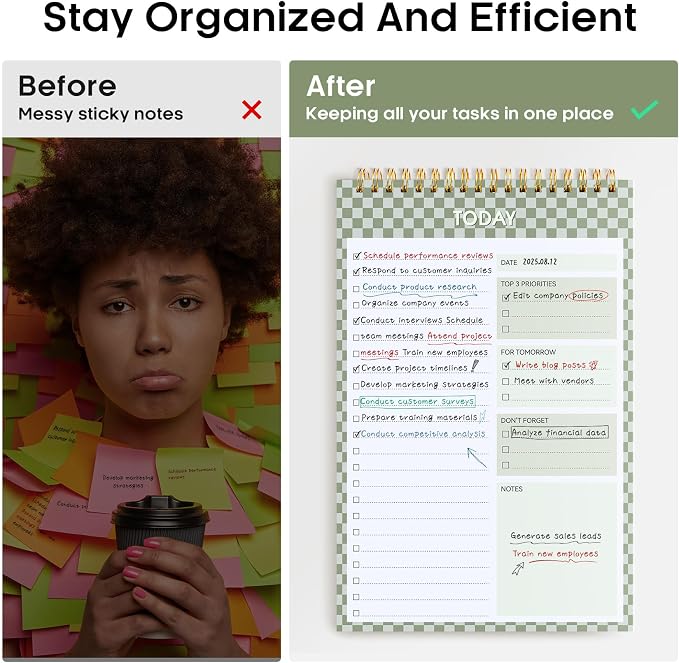 Taja To Do List Notepad, Undated Daily Planner for Work and Goal Setting | Mint Checkered, 52 Sheets, 9.8" x 6.5" , for Office, Home and school, Daily Task Planning, Notes and Everyday Organization - Image 5
