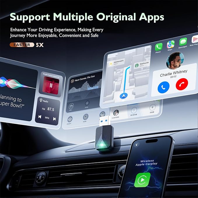 Wireless Carplay Adapter, Convert Wired to Wireless CarPlay, Compatible with CarPlay, Plug and Play, Type-C/USB, Suitable for 800+ Vehicles (Black) - Image 5