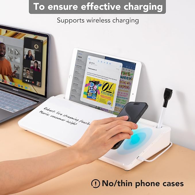 Varhomax Glass Desk Whiteboard with Wireless Charger, Desktop Dry Erase White Board with Storage, to Do List Memo Notepad for Home and Office - Image 3