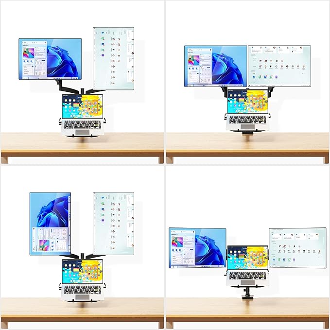 WALI Triple Arm Laptop and Dual Monitor Desk Mount for 17" Notebook and Up to 32" Screens, Adjustable Monitor Arms with Tilt Swivel Rotation, VESA 75x75 100x100, Black (GSDM003LP) - Image 7