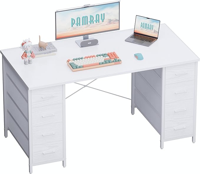 Pamray 47 Inch Computer Desk with 8 Fabric Drawers for Home Office Work | Ample Storage, Space-Saving, Suitable for Home Office Bedrooms Dorm Living Rooms for Study, Writing, Work by PAMRAY