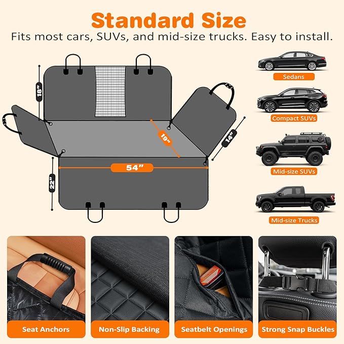 URPOWER Dog Car Seat Cover for Pets 100% Waterproof Seat Cover Hammock 600D Heavy Duty Scratch Proof Nonslip Durable Soft Back Seat Covers for Cars Trucks and SUVs - Image 6