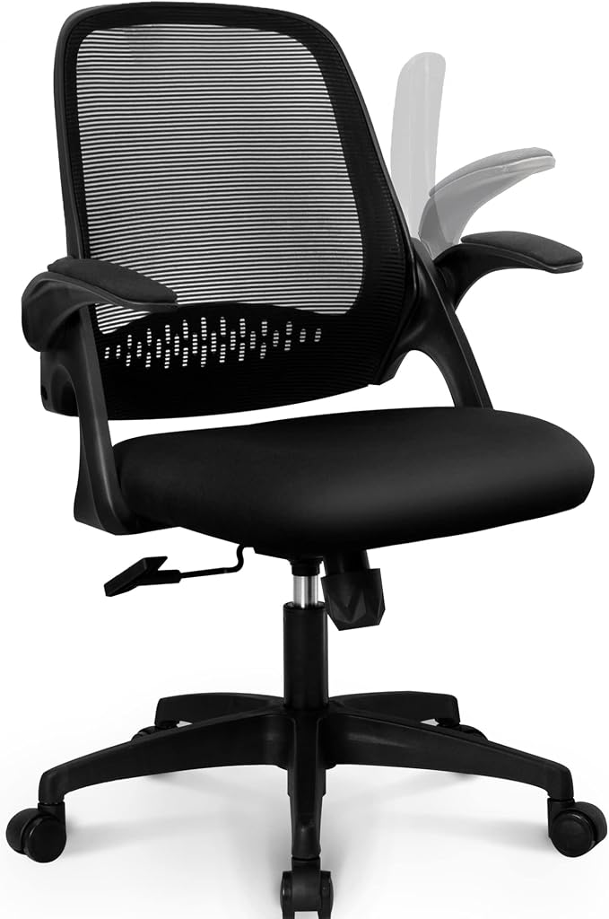 NEO CHAIR Office Desk Chair, Ergonomic Mesh with Flip-Up Armrests, Black | Lumbar Support, Height Adjustment, 360° Swivel and Rolling Base, Space-Saving Design for Home Office, Vanity or Study - Image 7
