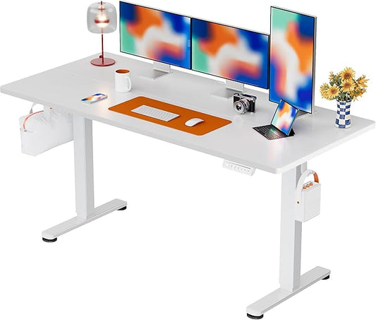 ErGear Height Adjustable Electric Standing Desk, 63 x 28 Inches Sit Stand up Desk, Memory Computer Home Office Desk, White by ErGear