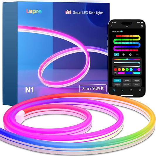 Lepro N1 AI Smart RGB Rope Lights for Christmas, Personalized AI Lighting Designer, LightBeats Music Sync, Color Segment DIY, Voice Control Via App, 9.84ft Wi-Fi & Bluetooth LED Strip Lights by Lepro