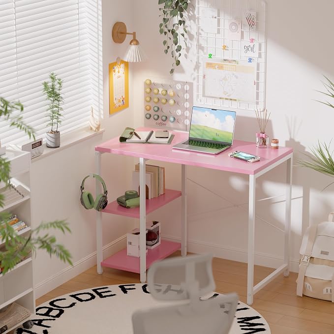 Pamray 32 Inch Small Computer Desk with Shelves for Bedroom Small Spaces | For Home Office, Dorm and Apartment, for Study and Writing, Headphone Hook, Space-Saving, Compact, Easy Setup - Image 2