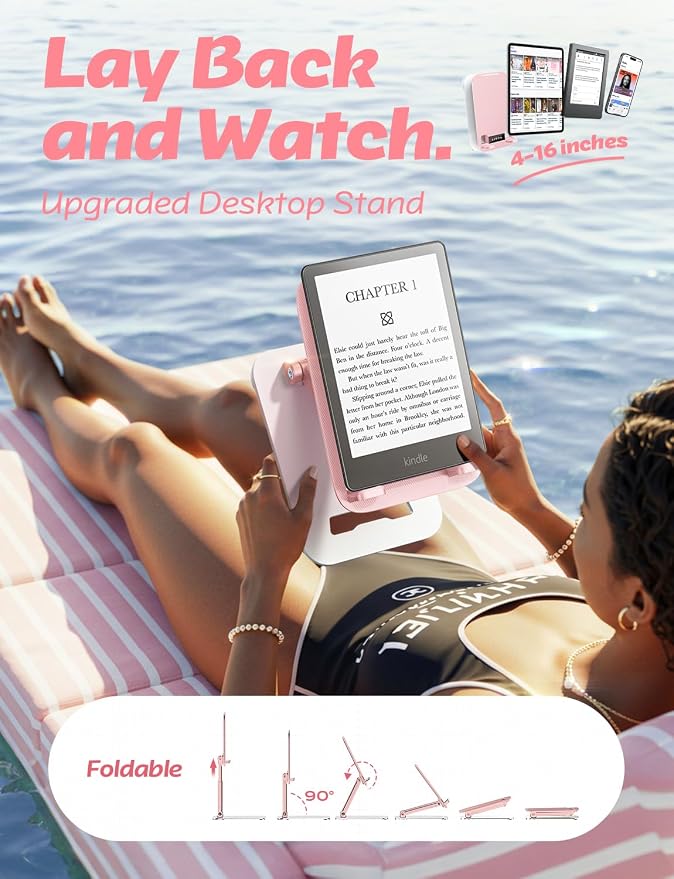 LISEN for iPad Stand Adjustable Tablet Holder Desk, iPad Accessories Pink | Foldable eBook Readers Desk Accessories Fits Kindle Stand 4-15.9" - Image 5