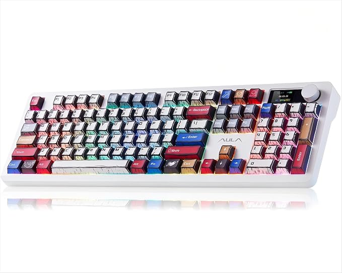 AULA Wireless Mechanical Gaming Keyboard Full Size 8000mAh with Knob&Screen | Hot Swappable Custom,RGB Backlit,Creamy Pre-lubed Blaze Switches,PBT Keycaps,Tri-Mode BT/2.4GHz/USB-C,F106Pro Comic Mix Color by AULA