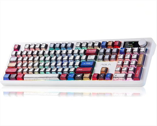 AULA Wireless Mechanical Gaming Keyboard Full Size 8000mAh with Knob&Screen | Hot Swappable Custom,RGB Backlit,Creamy Pre-lubed Blaze Switches,PBT Keycaps,Tri-Mode BT/2.4GHz/USB-C,F106Pro Comic Mix Color by AULA
