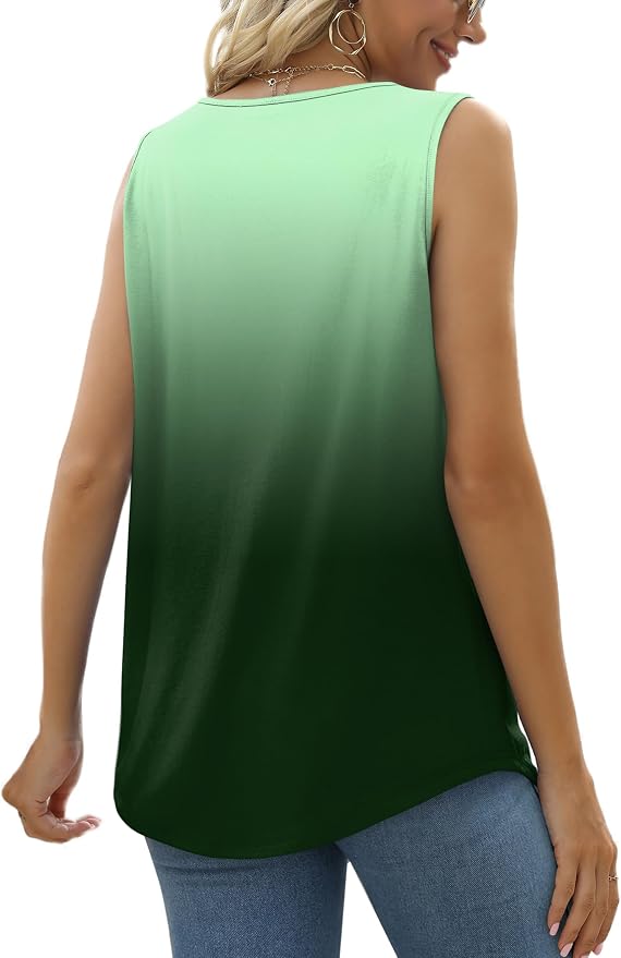 Saloogoe Summer Tank Tops for Women Loose Fit Pleated Square Neck Sleeveless Tops Curved Hem Flowy - Image 4