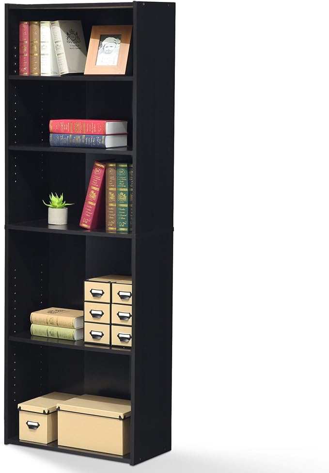 FURINNO Wright 5-Shelf Bookcase, Cinnamon Cherry by Furinno-FitsYourSpaceFitsYourBudget