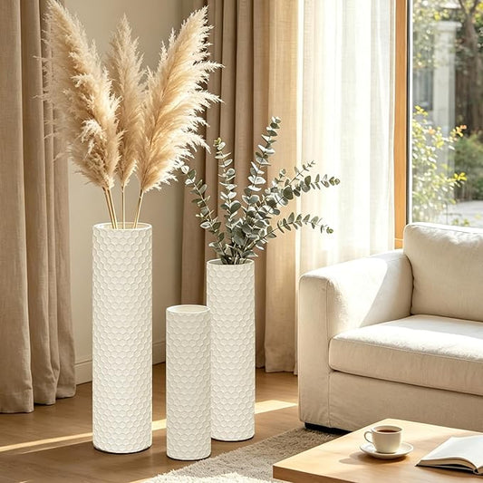 White Tall Floor Vase - Set of 3 Large Metal Decorative Vases for Living Room, 27.6in Long Modern Minimalist Big Cylinder Standing Rustic Boho Corner Decor for Farmhouse Entryway Pampas Grass by Unknown