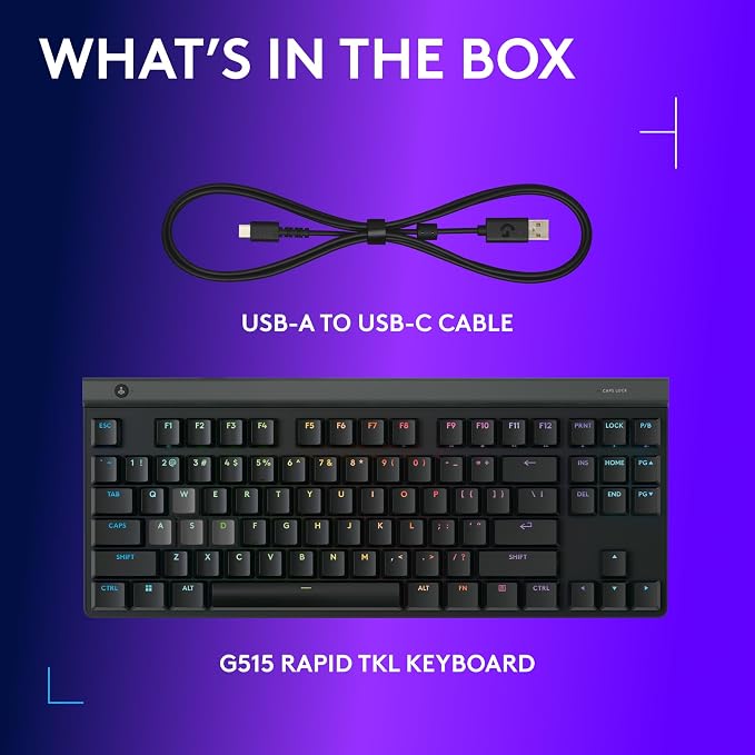 Logitech G515 TKL Rapid Wired Gaming Keyboard (Hall-Effect) - Black | Fully customizable, analog switches, rapid trigger, ultra-slim, USB-A port connection - Image 9