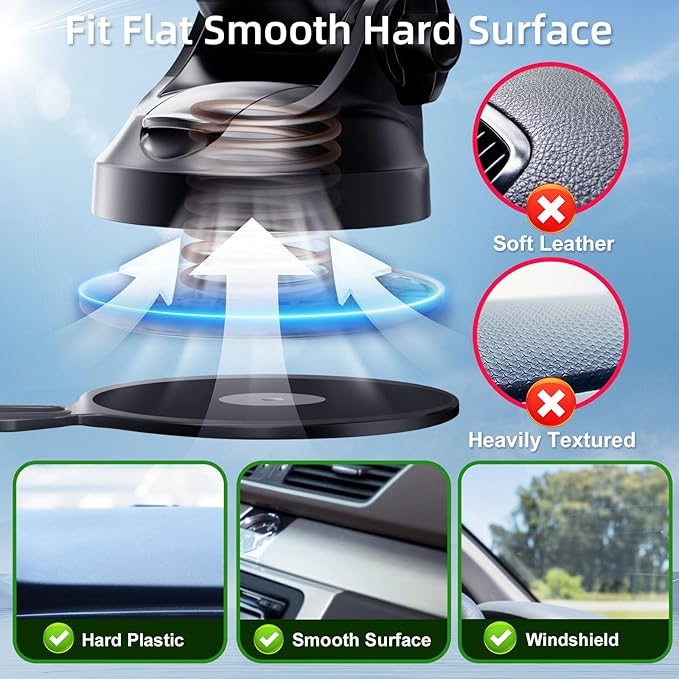 pop-tech Car Phone Mount for Pop Socket: Suction Cup Cell Phone Holders for Automobile Dashboard Windshield Window - Dash Mounted Cellphone Stand Black Fits Thick Socket Wallet Grip for iPhone Samsung - Image 2