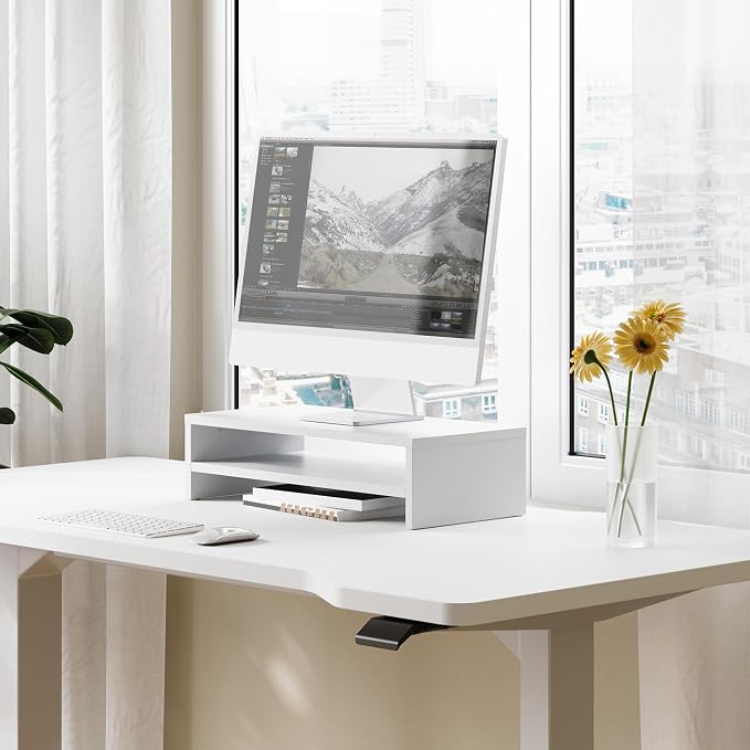 FITUEYES Monitor Stand - 2 Tier Computer Monitor Riser with 21.3 Inch Shelf, Wood Desktop Stand for Laptop Computer Screen, Desk Organization, Office Supplies - Image 3