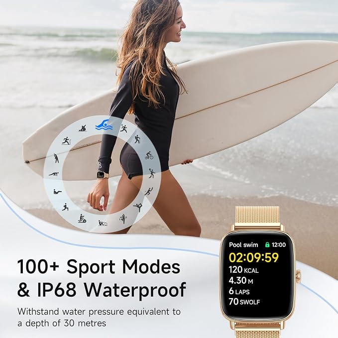 Smart Watch for Men Women, 1.85" HD Smartwatch Compatible iPhone/Samsung/Android (Answer/Make Calls), 100+ Sport Modes Fitness Tracker with Heart Rate/Sleep/SpO2 Monitor, IP68 Waterproof, Metal Band - Image 4