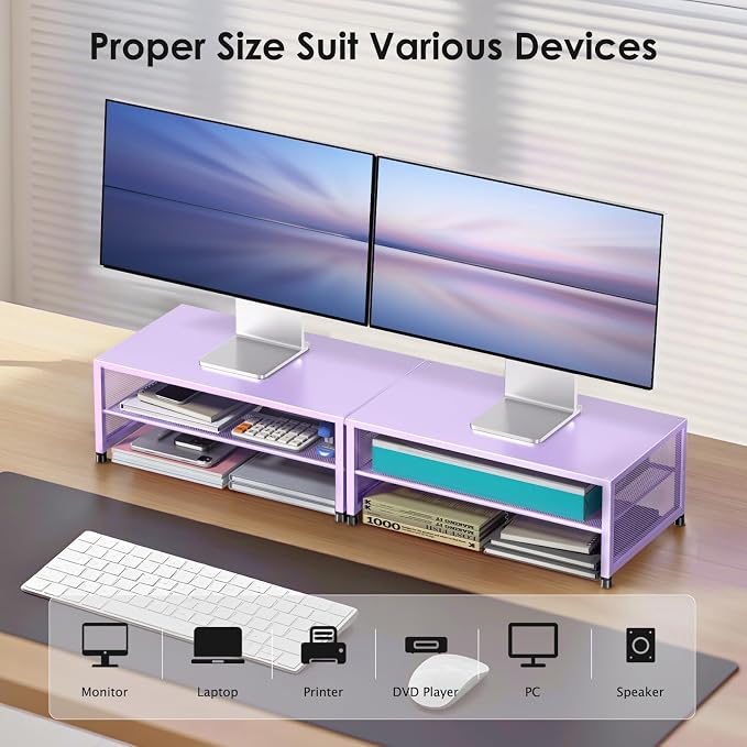 ECOLOVI 2-Tier Computer Monitor Stand Riser, Desk Organizer for Monitor, Printer & Laptop Stand, Desktop Workspace Organizers for Office Supplies(Purple) - Image 4