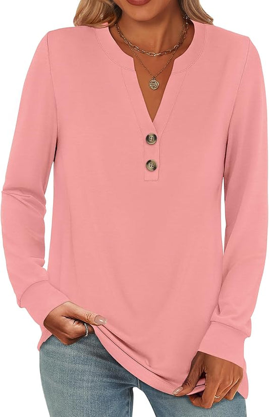ANRABESS Women's Long Sleeve Shirts 2026 Spring Fashion Dressy Casual Tops Trendy Henley Blouses Cute Work Outfits Clothes by ANRABESS